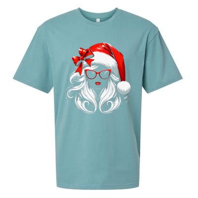 Female Santa Hat Sunglasses Grandma Mom Women Girl Christmas Sueded Cloud Jersey T-Shirt