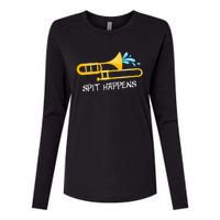 Funny Spit Happens Trombone Player Band Gift Accessories Womens Cotton Relaxed Long Sleeve T-Shirt