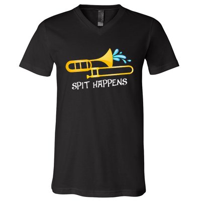 Funny Spit Happens Trombone Player Band Gift Accessories V-Neck T-Shirt