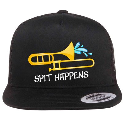 Funny Spit Happens Trombone Player Band Gift Accessories Flat Bill Trucker Hat