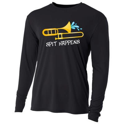 Funny Spit Happens Trombone Player Band Gift Accessories Cooling Performance Long Sleeve Crew