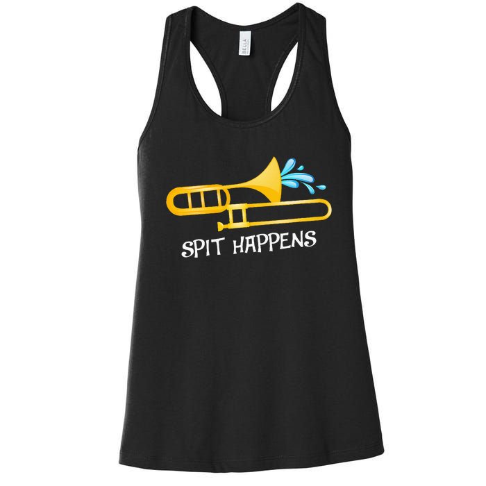 Funny Spit Happens Trombone Player Band Gift Accessories Women's Racerback Tank