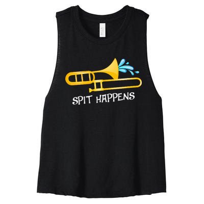 Funny Spit Happens Trombone Player Band Gift Accessories Women's Racerback Cropped Tank