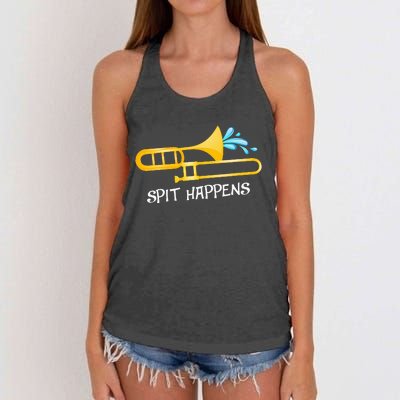 Funny Spit Happens Trombone Player Band Gift Accessories Women's Knotted Racerback Tank