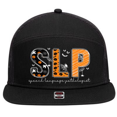 Funny SLP Halloween Costume Pumpkin Fall Skeleton 7 Panel Mesh Trucker Snapback Hat