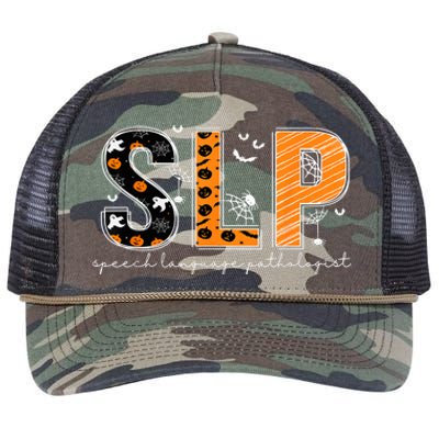 Funny SLP Halloween Costume Pumpkin Fall Skeleton Retro Rope Trucker Hat Cap