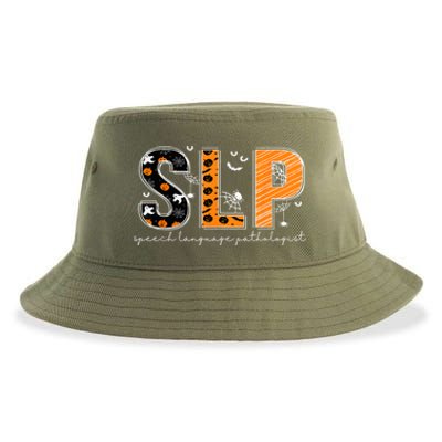 Funny SLP Halloween Costume Pumpkin Fall Skeleton Sustainable Bucket Hat