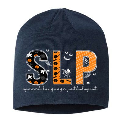 Funny SLP Halloween Costume Pumpkin Fall Skeleton Sustainable Beanie