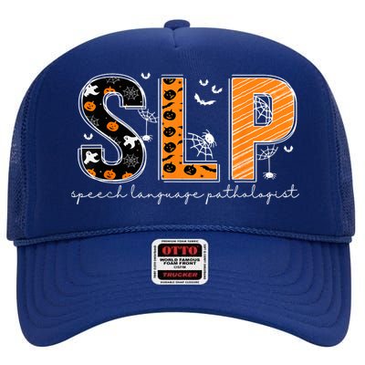 Funny SLP Halloween Costume Pumpkin Fall Skeleton High Crown Mesh Back Trucker Hat