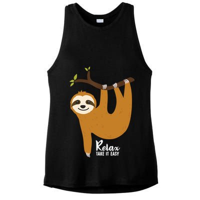 Funny Sloth Hanging On A Tree Gift Funny Sloth Lover Relax Take It Easy Gift Ladies PosiCharge Tri-Blend Wicking Tank