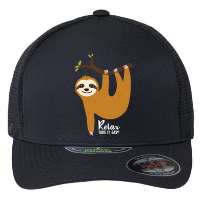 Funny Sloth Hanging On A Tree Gift Funny Sloth Lover Relax Take It Easy Gift Flexfit Unipanel Trucker Cap