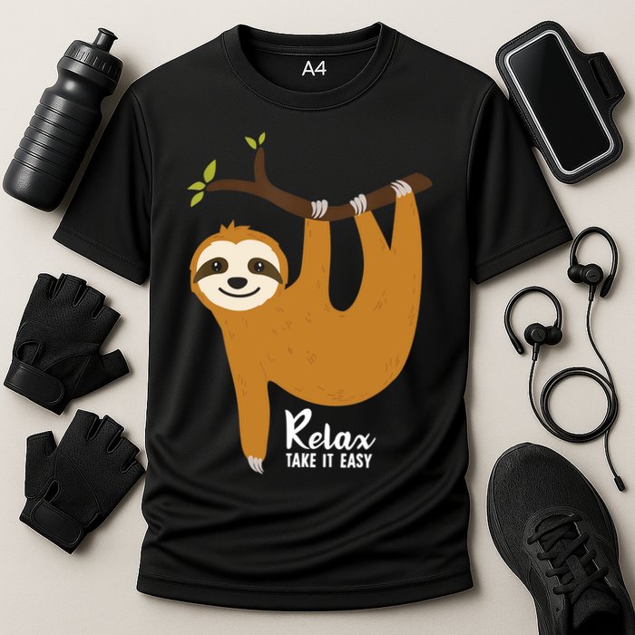 Funny Sloth Hanging On A Tree Gift Funny Sloth Lover Relax Take It Easy Gift Performance Shirt