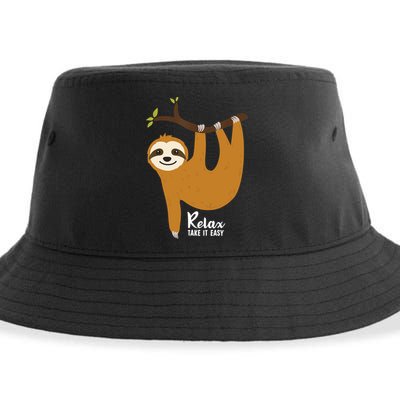 Funny Sloth Hanging On A Tree Gift Funny Sloth Lover Relax Take It Easy Gift Sustainable Bucket Hat