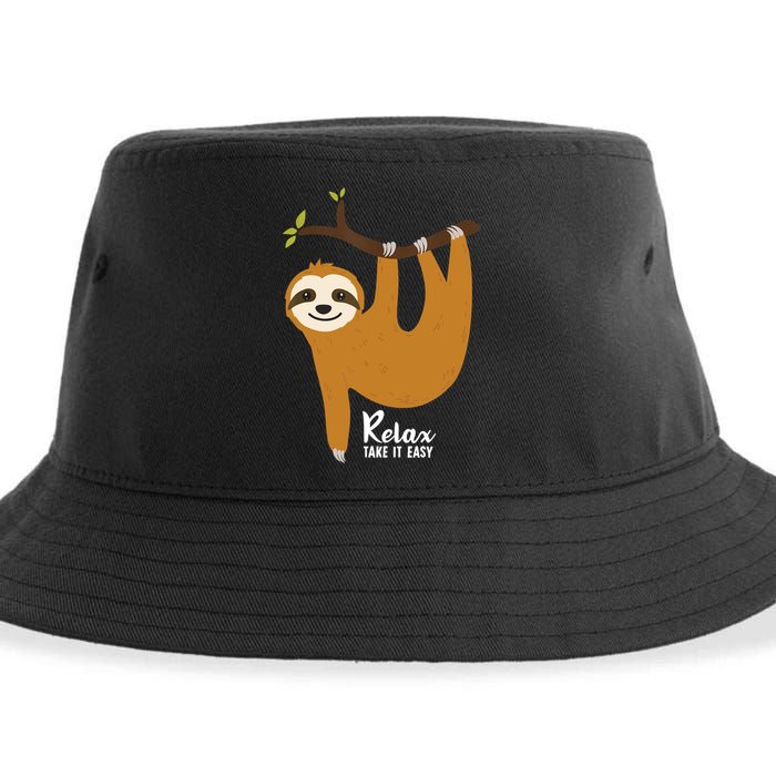 Funny Sloth Hanging On A Tree Gift Funny Sloth Lover Relax Take It Easy Gift Sustainable Bucket Hat