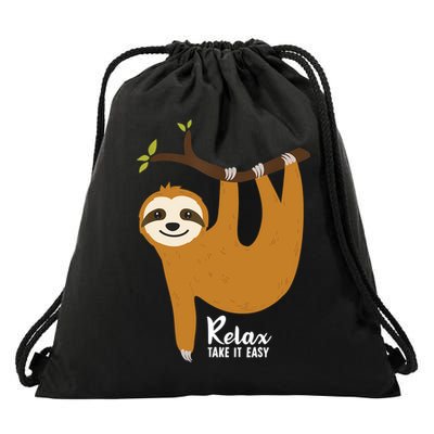 Funny Sloth Hanging On A Tree Gift Funny Sloth Lover Relax Take It Easy Gift Drawstring Bag