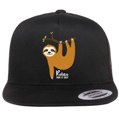 Funny Sloth Hanging On A Tree Gift Funny Sloth Lover Relax Take It Easy Gift Flatbill Hat