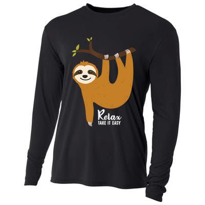 Funny Sloth Hanging On A Tree Gift Funny Sloth Lover Relax Take It Easy Gift Cooling Performance Long Sleeve Crew