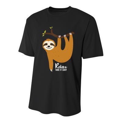 Funny Sloth Hanging On A Tree Gift Funny Sloth Lover Relax Take It Easy Gift Youth Performance Sprint T-Shirt