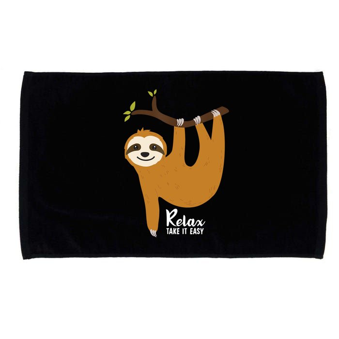 Funny Sloth Hanging On A Tree Gift Funny Sloth Lover Relax Take It Easy Gift Microfiber Hand Towel