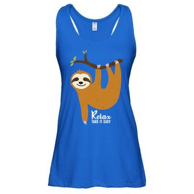 Funny Sloth Hanging On A Tree Gift Funny Sloth Lover Relax Take It Easy Gift Ladies Essential Flowy Tank