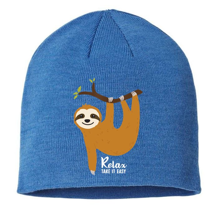 Funny Sloth Hanging On A Tree Gift Funny Sloth Lover Relax Take It Easy Gift Sustainable Beanie