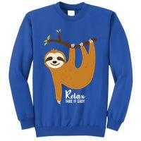 Funny Sloth Hanging On A Tree Gift Funny Sloth Lover Relax Take It Easy Gift Tall Sweatshirt