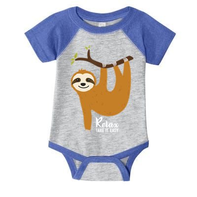 Funny Sloth Hanging On A Tree Gift Funny Sloth Lover Relax Take It Easy Gift Infant Baby Jersey Bodysuit