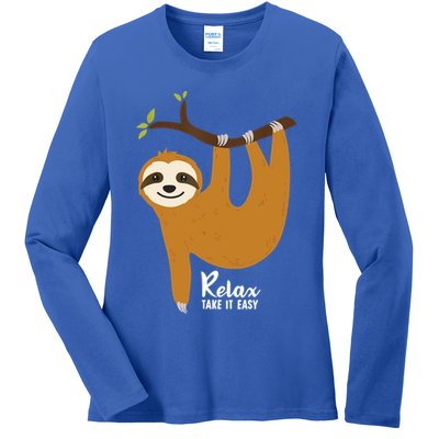 Funny Sloth Hanging On A Tree Gift Funny Sloth Lover Relax Take It Easy Gift Ladies Long Sleeve Shirt