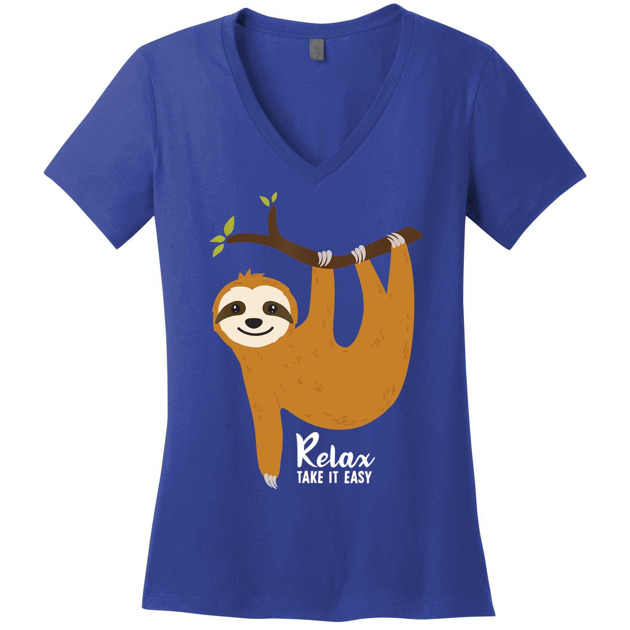 Funny Sloth Hanging On A Tree Gift Funny Sloth Lover Relax Take It Easy Gift Women's V-Neck T-Shirt