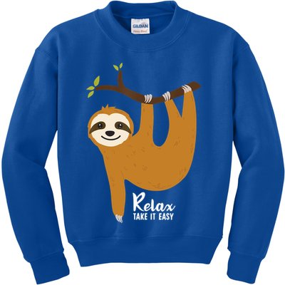 Funny Sloth Hanging On A Tree Gift Funny Sloth Lover Relax Take It Easy Gift Kids Sweatshirt