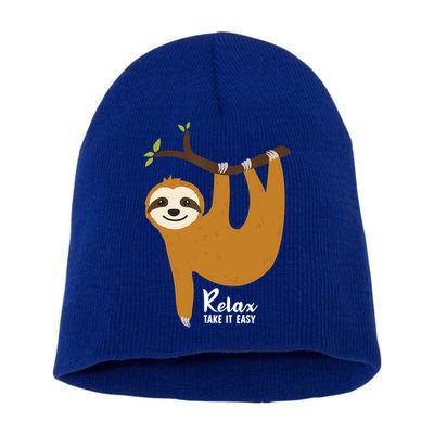Funny Sloth Hanging On A Tree Gift Funny Sloth Lover Relax Take It Easy Gift Short Acrylic Beanie