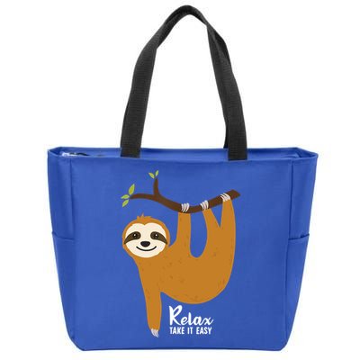 Funny Sloth Hanging On A Tree Gift Funny Sloth Lover Relax Take It Easy Gift Zip Tote Bag