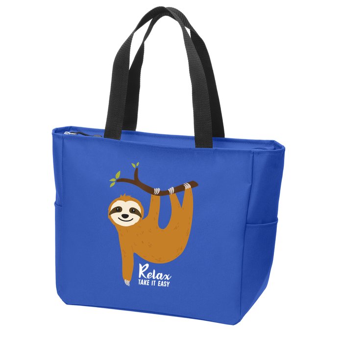 Funny Sloth Hanging On A Tree Gift Funny Sloth Lover Relax Take It Easy Gift Zip Tote Bag