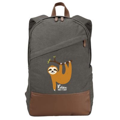 Funny Sloth Hanging On A Tree Gift Funny Sloth Lover Relax Take It Easy Gift Cotton Canvas Backpack