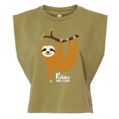Funny Sloth Hanging On A Tree Gift Funny Sloth Lover Relax Take It Easy Gift Garment-Dyed Women's Muscle Tee