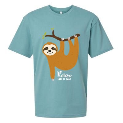 Funny Sloth Hanging On A Tree Gift Funny Sloth Lover Relax Take It Easy Gift Sueded Cloud Jersey T-Shirt