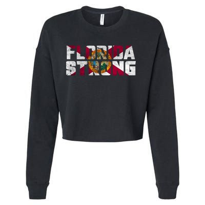 Florida Strong Hurricane Ian Support Florida Vintage American US Flag Cropped Pullover Crew