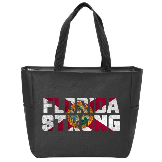 Florida Strong Hurricane Ian Support Florida Vintage American US Flag Zip Tote Bag
