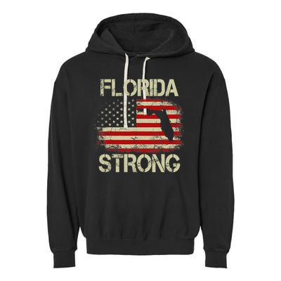 Florida Strong Hurricane Ian Support Florida Vintage American US Flag Garment-Dyed Fleece Hoodie