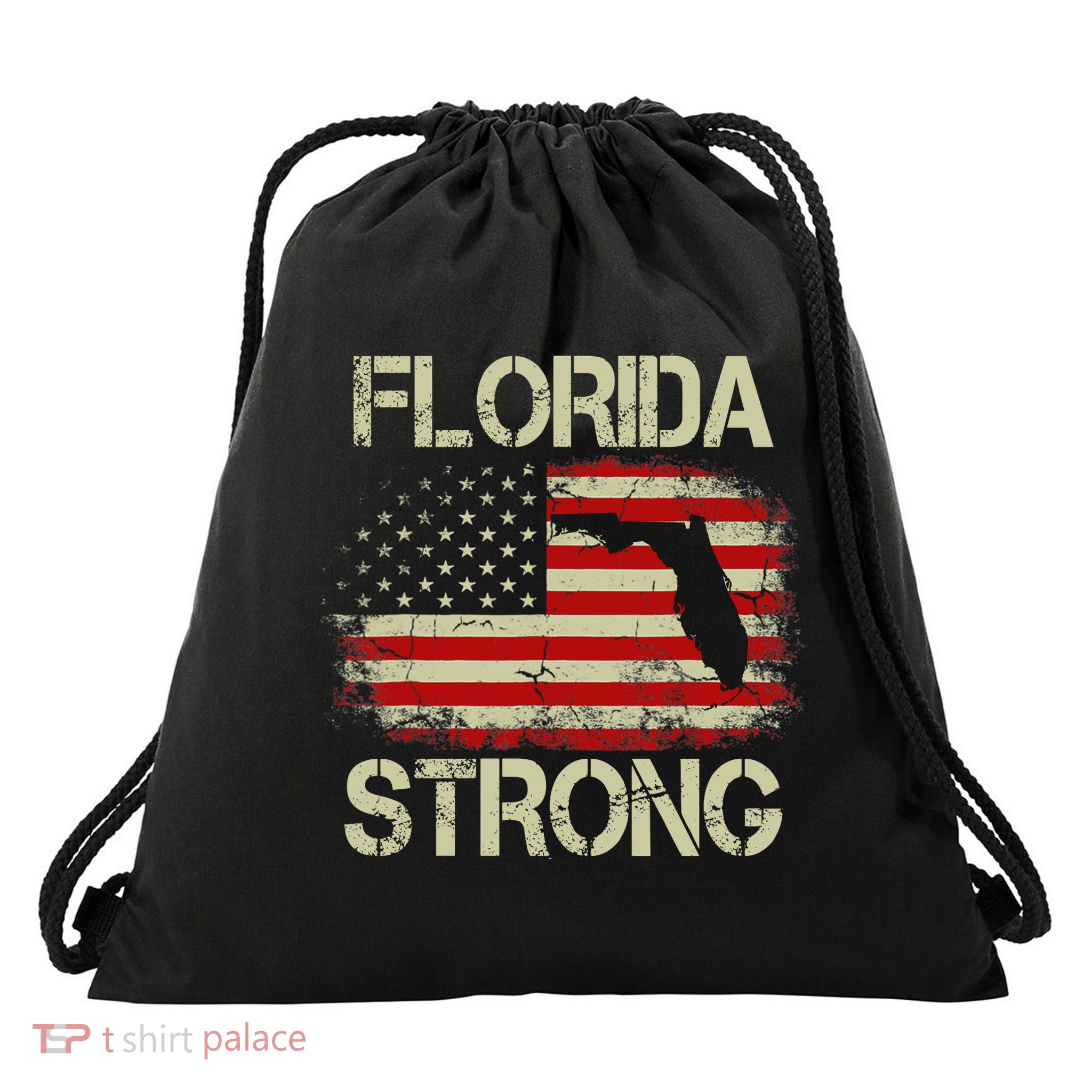 Florida Strong Hurricane Ian Support Florida Vintage American US Flag Drawstring Bag