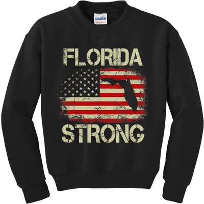 Florida Strong Hurricane Ian Support Florida Vintage American US Flag Kids Sweatshirt