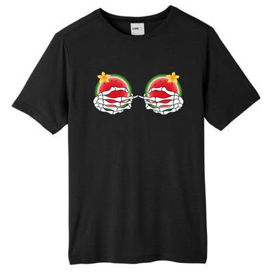 Funny Skeleton Hands On Chest Boobs Watermelon Slices Gift Tall Fusion ChromaSoft Performance T-Shirt