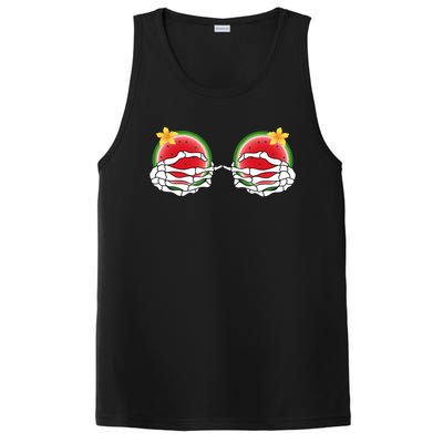 Funny Skeleton Hands On Chest Boobs Watermelon Slices Gift PosiCharge Competitor Tank