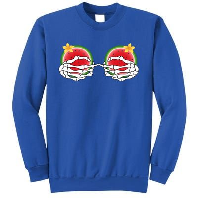 Funny Skeleton Hands On Chest Boobs Watermelon Slices Gift Sweatshirt