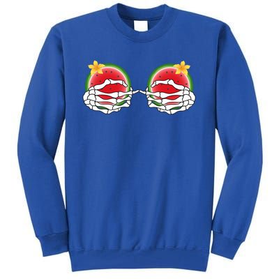 Funny Skeleton Hands On Chest Boobs Watermelon Slices Gift Tall Sweatshirt