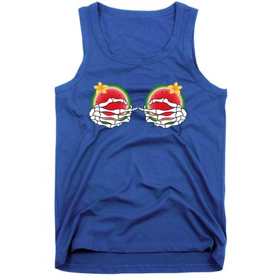 Funny Skeleton Hands On Chest Boobs Watermelon Slices Gift Tank Top