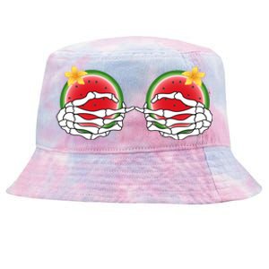 Funny Skeleton Hands On Chest Boobs Watermelon Slices Gift Tie-Dyed Bucket Hat