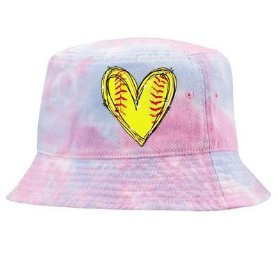 Funny Softball Heart Softball Game Day Softball Mom Lovers Gift Tie-Dyed Bucket Hat