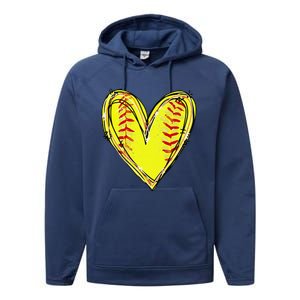 Funny Softball Heart Softball Game Day Softball Mom Lovers Gift Performance Fleece Hoodie