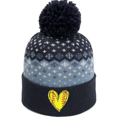 Funny Softball Heart Softball Game Day Softball Mom Lovers Gift The Baniff Cuffed Pom Beanie